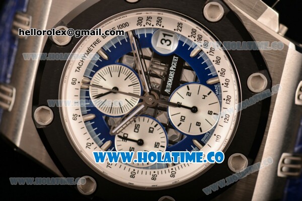 Audemars Piguet Rubens Barrichello Swiss Valjoux 7750 Automatic Steel Case with Blue Skeleton Dial PVD Bezel and Blue Leather Strap - 1:1 Original (JF) - Click Image to Close